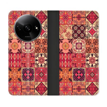 Housse cuir portefeuille Pour Xiaomi Redmi A3 Texture Carreau Ciment Rouge