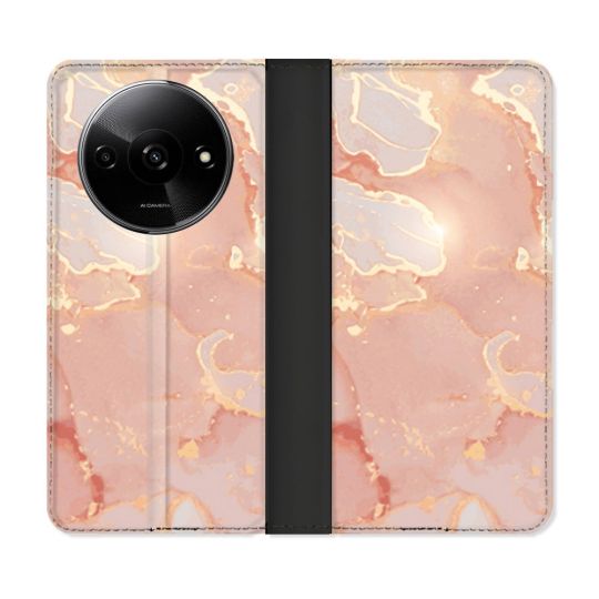 Housse cuir portefeuille Pour Xiaomi Redmi A3 Texture Marbre Rose