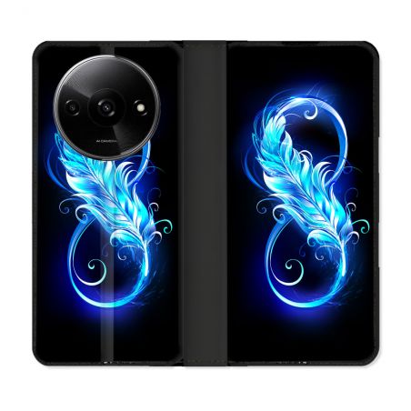 Housse cuir portefeuille Pour Xiaomi Redmi A3 Texture Plume Infini Bleu