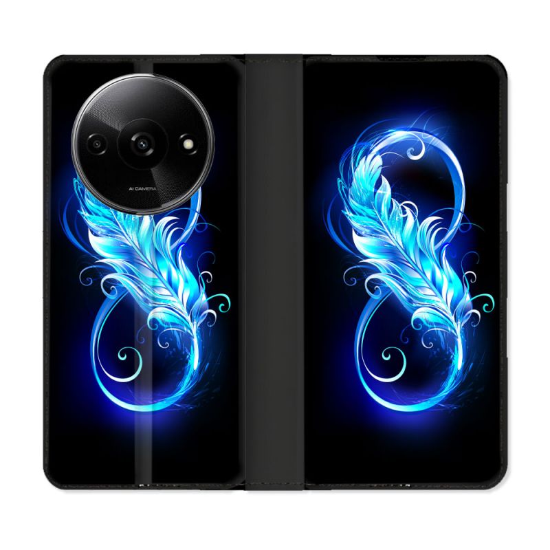 Housse cuir portefeuille Pour Xiaomi Redmi A3 Texture Plume Infini Bleu