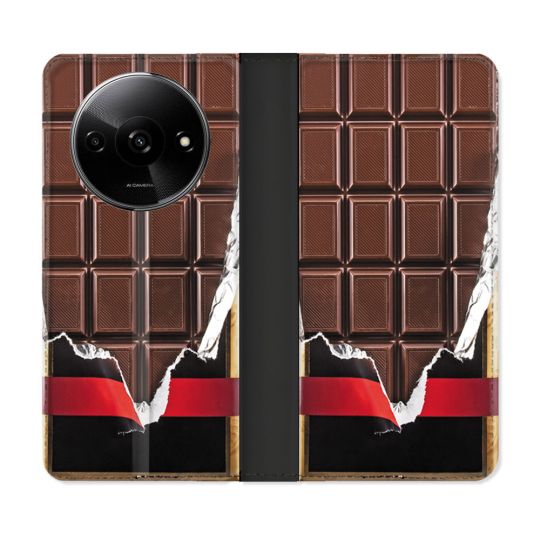 Housse cuir portefeuille Pour Xiaomi Redmi A3 Texture Trompe Oeil Chocolat