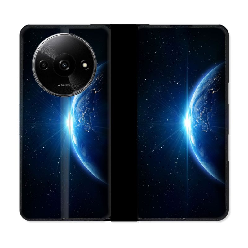 Housse cuir portefeuille Pour Xiaomi Redmi A3 Univers Planete Terre