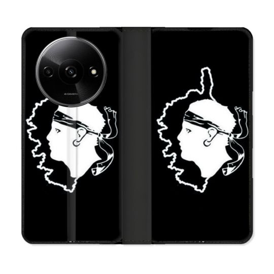 Housse cuir portefeuille Pour Xiaomi Redmi A3 Voyage Corse Noir