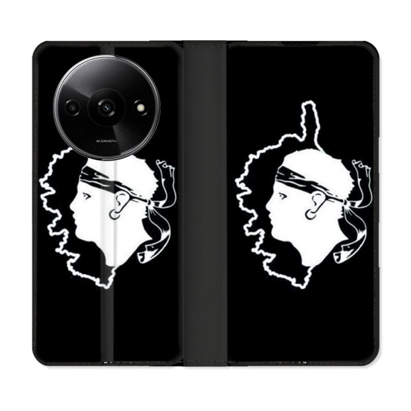 Housse cuir portefeuille Pour Xiaomi Redmi A3 Voyage Corse Noir