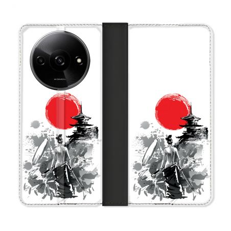 Housse cuir portefeuille Pour Xiaomi Redmi A3 Voyage Japon Femme