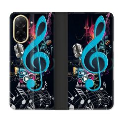 Housse cuir portefeuille Pour Xiaomi Redmi A5 Musique Cle Sol Bleu