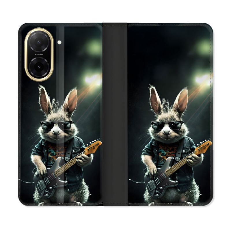 Housse cuir portefeuille Pour Xiaomi Redmi A5 Musique Rock Lapin