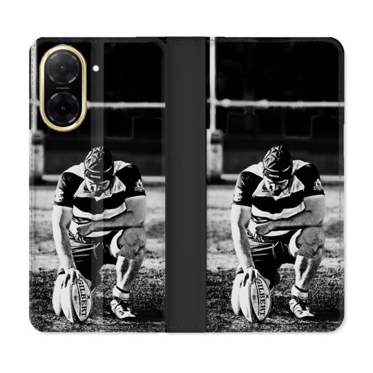 Housse cuir portefeuille Pour Xiaomi Redmi A5 Sport Rugby Noir Blanc
