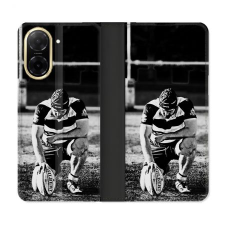 Housse cuir portefeuille Pour Xiaomi Redmi A5 Sport Rugby Noir Blanc