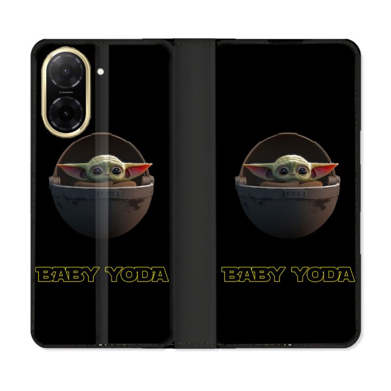 Housse cuir portefeuille Pour Xiaomi Redmi A5 Star Wars - Yoda bebe noir