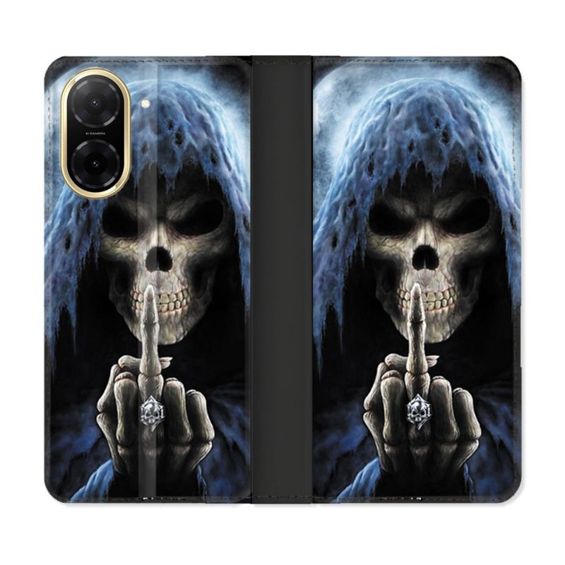 Housse cuir portefeuille Pour Xiaomi Redmi A5 Tete de Mort Doigt