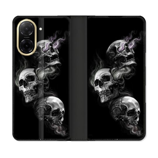 Housse cuir portefeuille Pour Xiaomi Redmi A5 Tete de Mort Triple