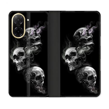 Housse cuir portefeuille Pour Xiaomi Redmi A5 Tete de Mort Triple