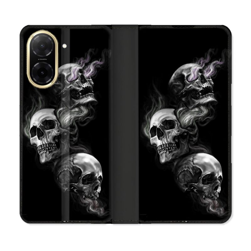 Housse cuir portefeuille Pour Xiaomi Redmi A5 Tete de Mort Triple