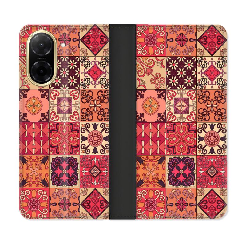 Housse cuir portefeuille Pour Xiaomi Redmi A5 Texture Carreau Ciment Rouge