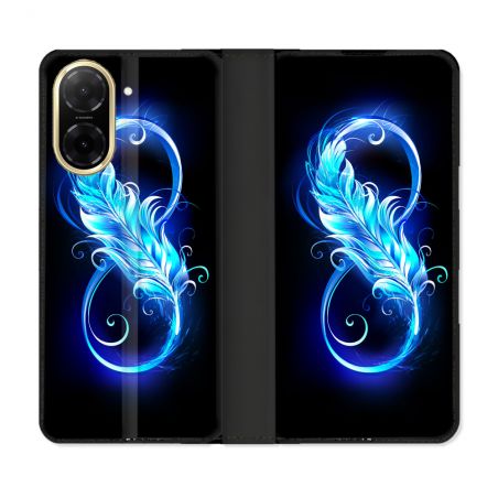 Housse cuir portefeuille Pour Xiaomi Redmi A5 Texture Plume Infini Bleu