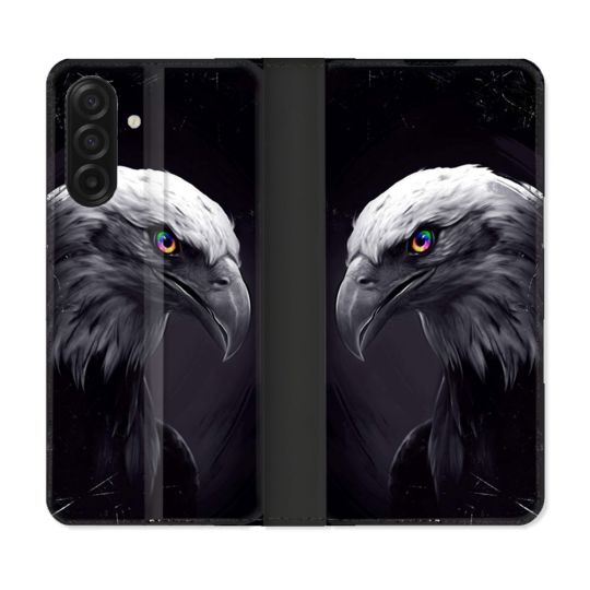 Housse cuir portefeuille Pour Samsung Galaxy A17 5G Animal Aigle Royal Noir