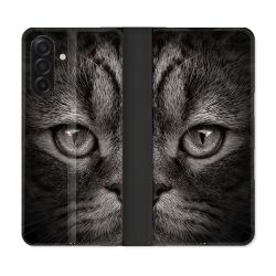 Housse cuir portefeuille Pour Samsung Galaxy A17 5G Animal Chat Gris