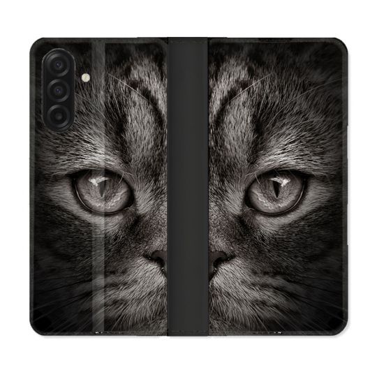 Housse cuir portefeuille Pour Samsung Galaxy A17 5G Animal Chat Gris