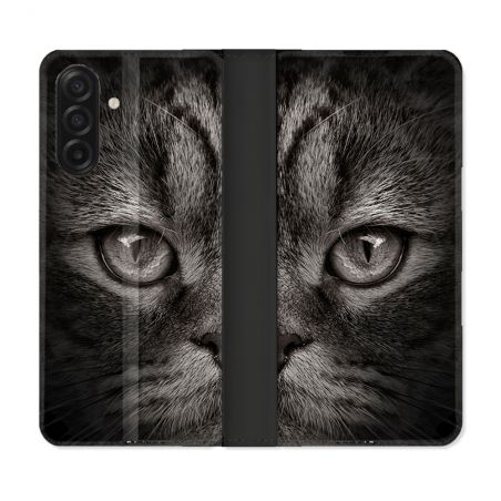 Housse cuir portefeuille Pour Samsung Galaxy A17 5G Animal Chat Gris