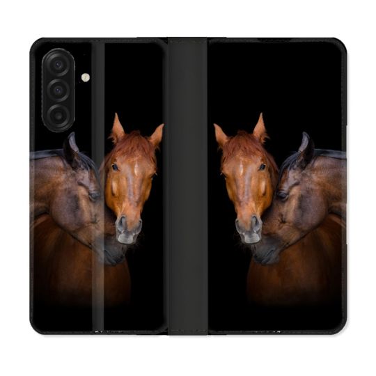 Housse cuir portefeuille Pour Samsung Galaxy A17 5G Animal Cheval Marron