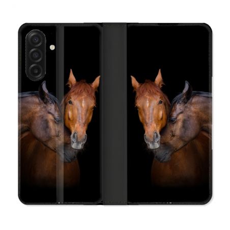 Housse cuir portefeuille Pour Samsung Galaxy A17 5G Animal Cheval Marron