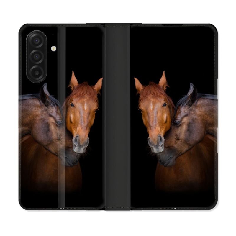 Housse cuir portefeuille Pour Samsung Galaxy A17 5G Animal Cheval Marron