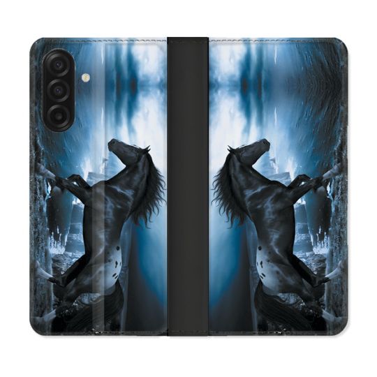 Housse cuir portefeuille Pour Samsung Galaxy A17 5G Animal Cheval Noir