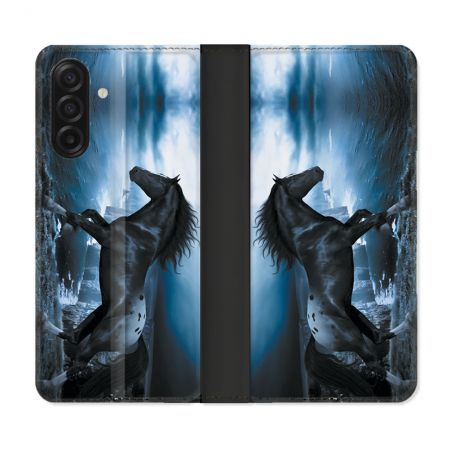 Housse cuir portefeuille Pour Samsung Galaxy A17 5G Animal Cheval Noir