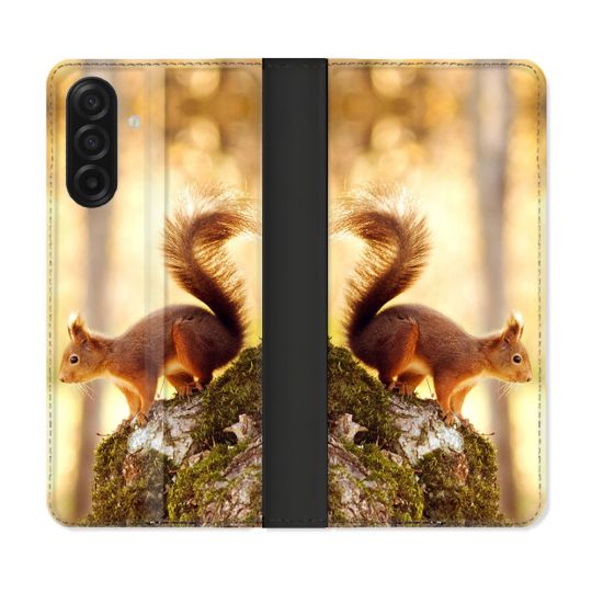 Housse cuir portefeuille Pour Samsung Galaxy A17 5G Animal Ecureuil Bois