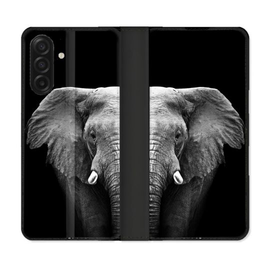 Housse cuir portefeuille Pour Samsung Galaxy A17 5G Animal Elephant Noir