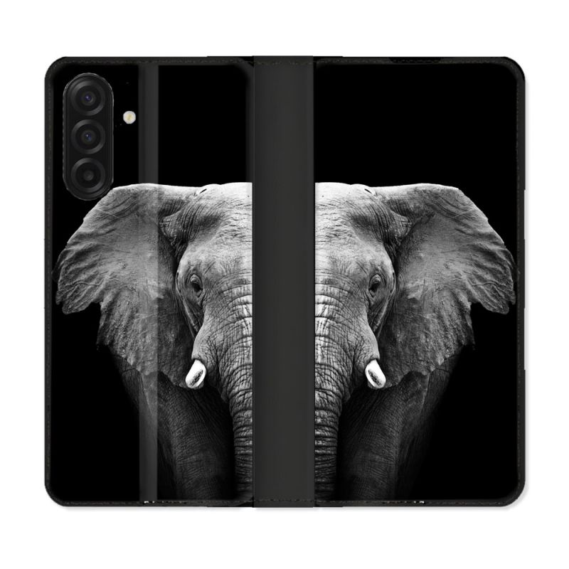 Housse cuir portefeuille Pour Samsung Galaxy A17 5G Animal Elephant Noir
