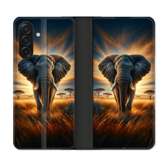 Housse cuir portefeuille Pour Samsung Galaxy A17 5G Animal Elephant Savane