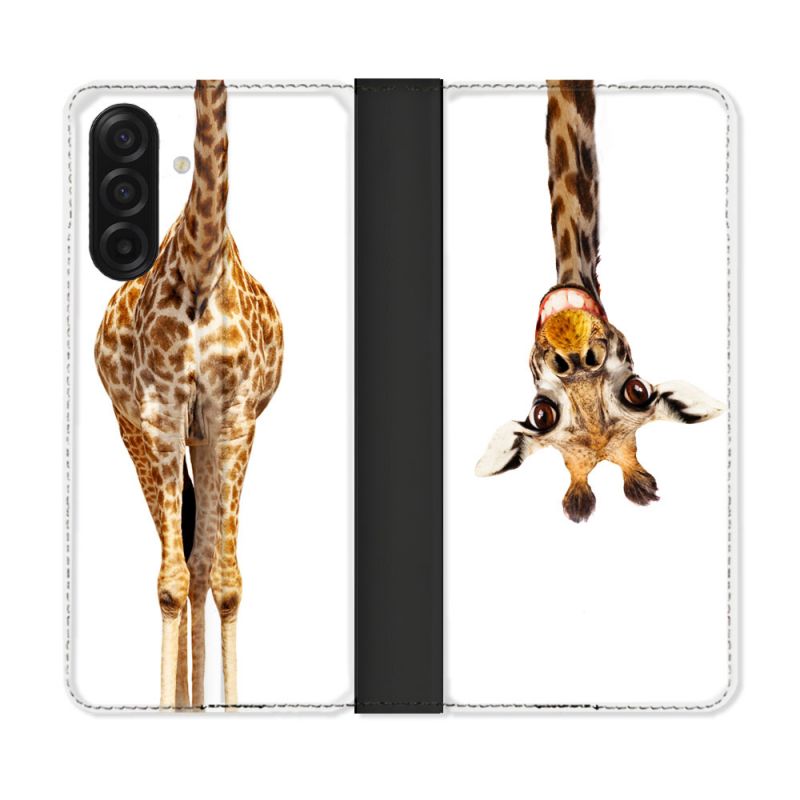 Housse cuir portefeuille Pour Samsung Galaxy A17 5G Animal Girafe Blanche