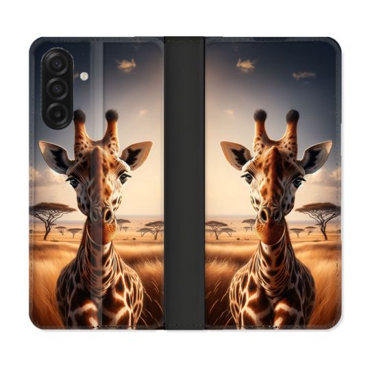 Housse cuir portefeuille Pour Samsung Galaxy A17 5G Animal Girafe Savane