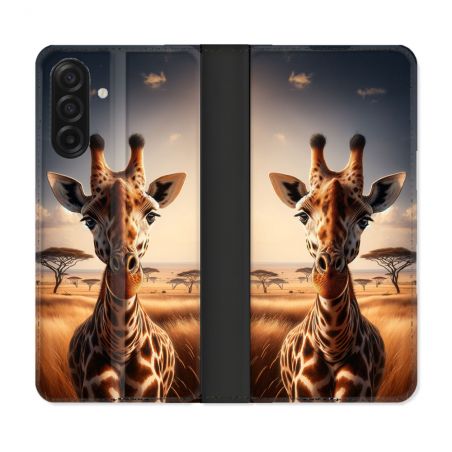 Housse cuir portefeuille Pour Samsung Galaxy A17 5G Animal Girafe Savane