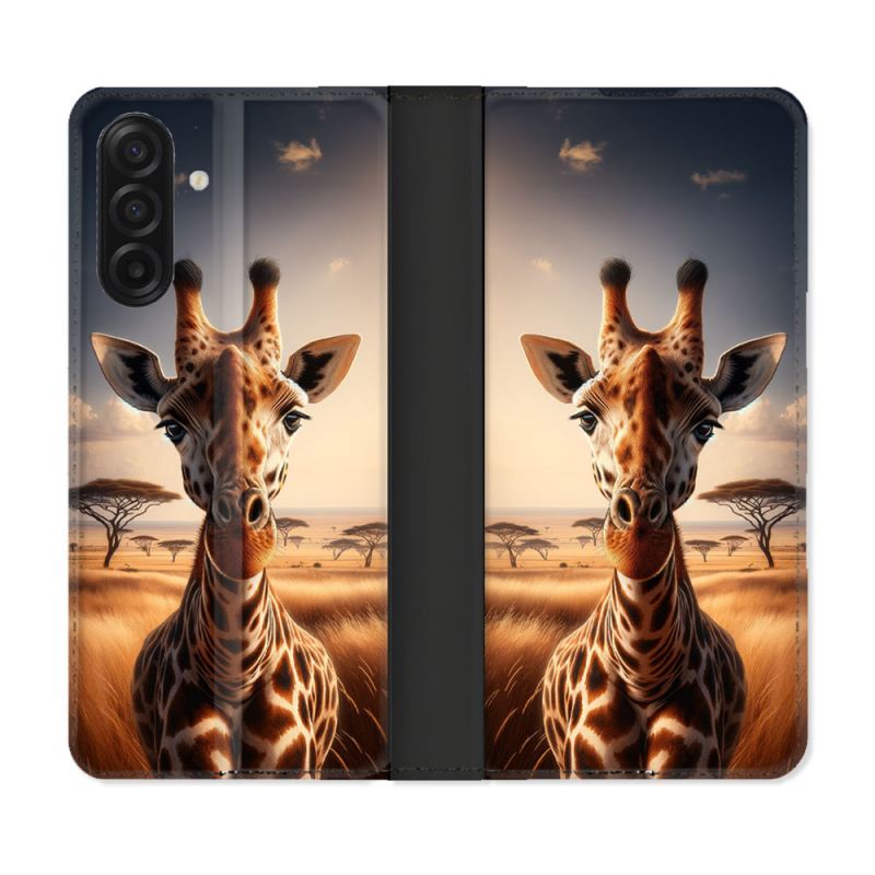 Housse cuir portefeuille Pour Samsung Galaxy A17 5G Animal Girafe Savane