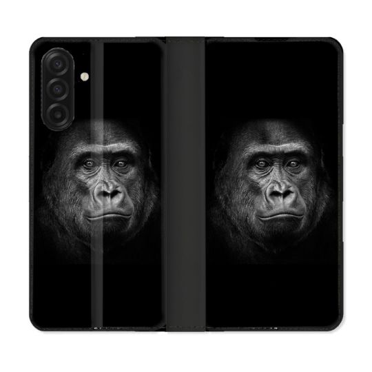 Housse cuir portefeuille Pour Samsung Galaxy A17 5G Animal Gorille Noir