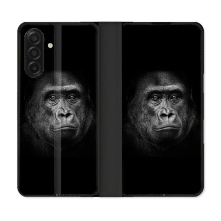Housse cuir portefeuille Pour Samsung Galaxy A17 5G Animal Gorille Noir