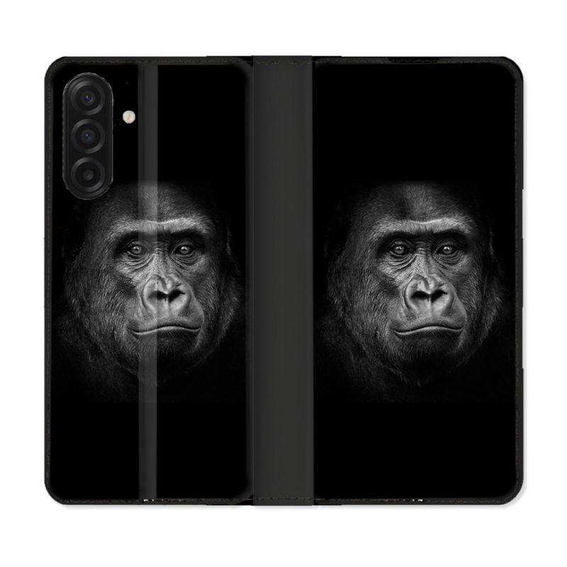Housse cuir portefeuille Pour Samsung Galaxy A17 5G Animal Gorille Noir