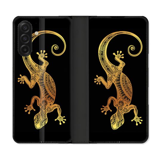 Housse cuir portefeuille Pour Samsung Galaxy A17 5G Animal Lezard Noir