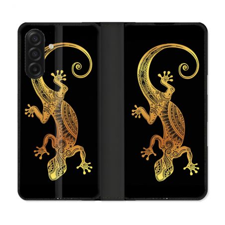 Housse cuir portefeuille Pour Samsung Galaxy A17 5G Animal Lezard Noir