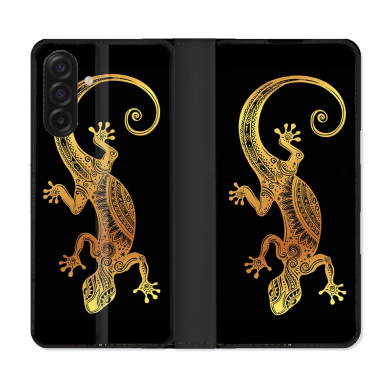 Housse cuir portefeuille Pour Samsung Galaxy A17 5G Animal Lezard Noir
