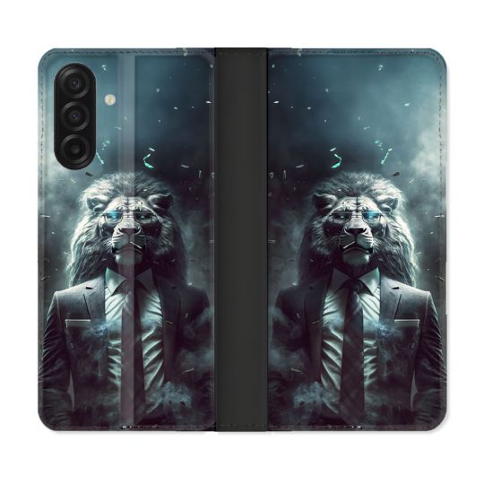 Housse cuir portefeuille Pour Samsung Galaxy A17 5G Animal Lion Business
