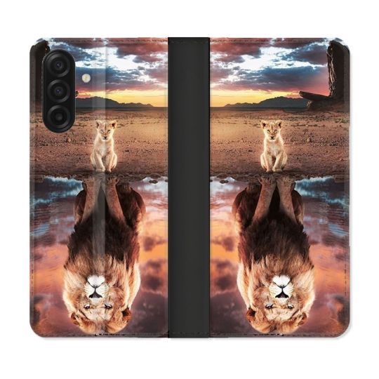 Housse cuir portefeuille Pour Samsung Galaxy A17 5G Animal Lion Reflet