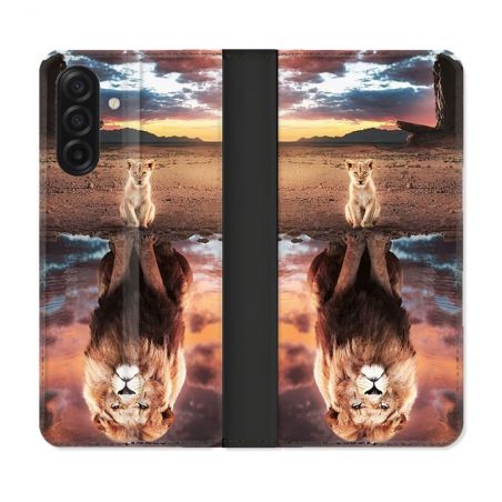 Housse cuir portefeuille Pour Samsung Galaxy A17 5G Animal Lion Reflet