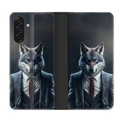Housse cuir portefeuille Pour Samsung Galaxy A17 5G Animal Loup Business