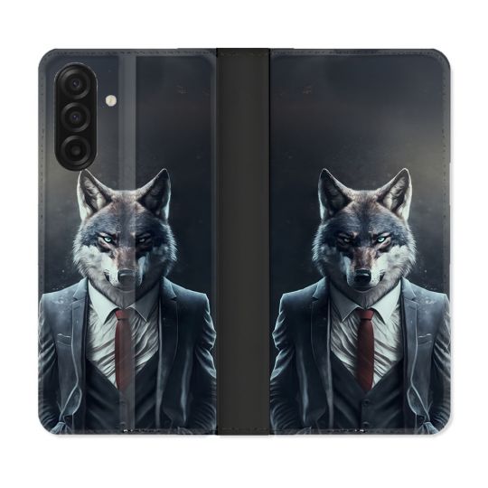 Housse cuir portefeuille Pour Samsung Galaxy A17 5G Animal Loup Business