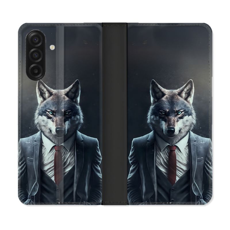 Housse cuir portefeuille Pour Samsung Galaxy A17 5G Animal Loup Business
