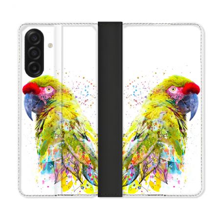 Housse cuir portefeuille Pour Samsung Galaxy A17 5G Animal Perroquet Jaune